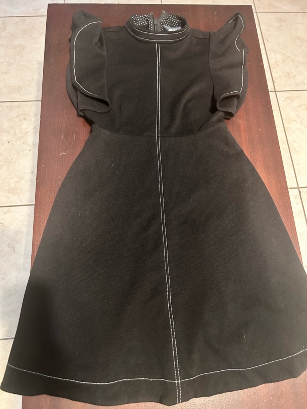 Anthropologie Black Midi Dress with White Contrast Stitching